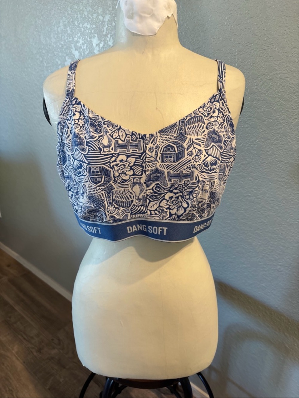 Duluth Adjustable Dang Soft Bralette Bra Farm Toile Blue XL